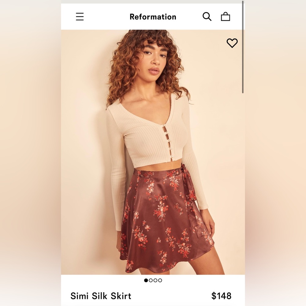 NWT Reformation Simi Silk Skirt, 6